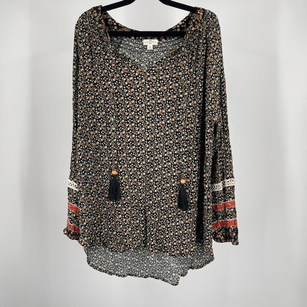 Boho Prairie Floral Tassel Top Blouse V‎ Neck Crotchet Large Festival Hippie